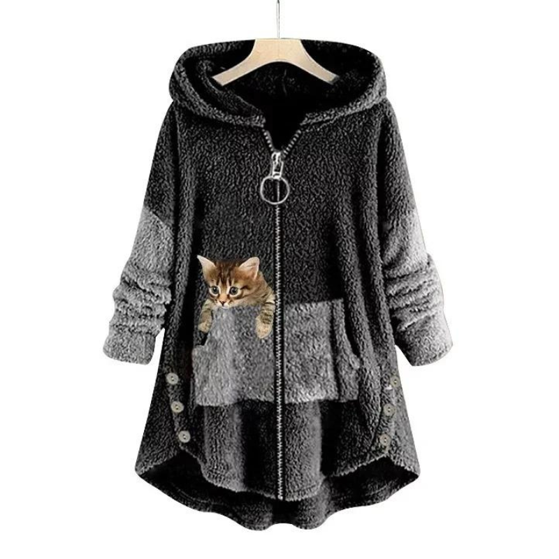 Sage™ - Weiche Plüsch-Hoodiejacke mit süßem Katzenprint