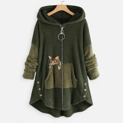 Sage™ - Weiche Plüsch-Hoodiejacke mit süßem Katzenprint