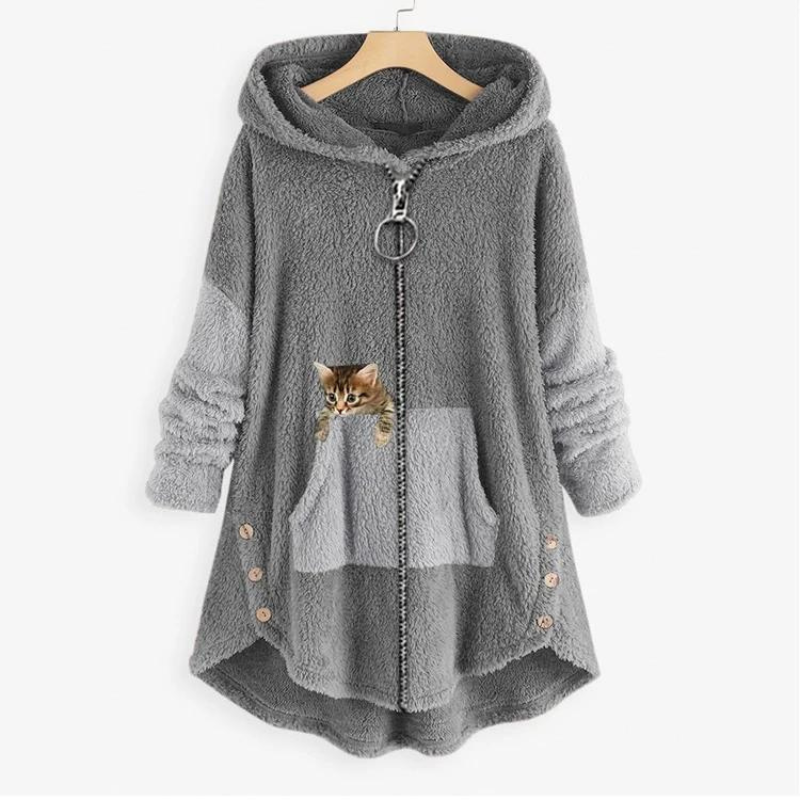 Sage™ - Weiche Plüsch-Hoodiejacke mit süßem Katzenprint