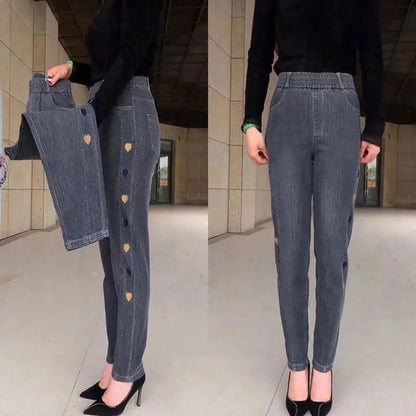 Eva™ - Damen-Jeans mit hoher Elastizität und Herzmuster-Stickerei